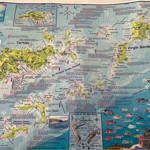 British Virgin Island Franco’s Laminated Map Boaters, Snorkel, Scuba diving